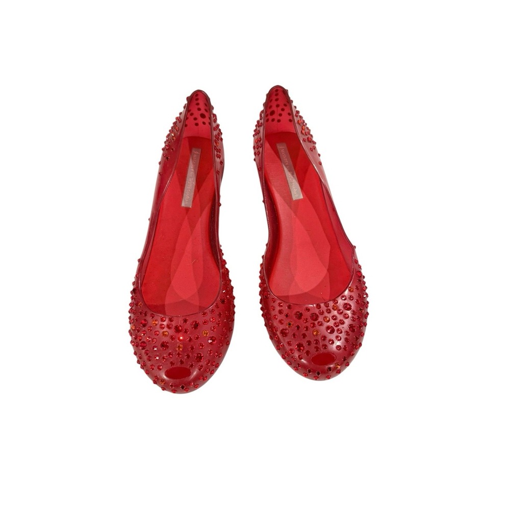 J. Maskrey for Melissa Couture Red Crystal Embellished Jelly Flats Peep Toe 10